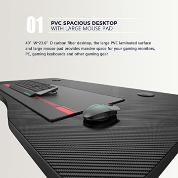 Waleaf 40 Inch Gaming Desk with Mouse Pad & Cup Holder