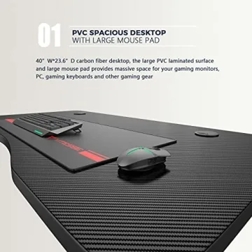 Waleaf 40 Inch Gaming Desk with Mouse Pad & Cup Holder
