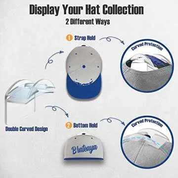 BRATEAYA Baseball Hat Holder for Wall, Adhesive Hat Racks for Baseball Caps, Super Strong Hat Display Hooks, No Drilling Hat Organizer Men Boys Bedroom Accessories, Clear, Pack of 10