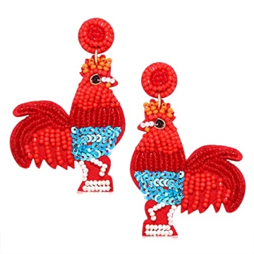 Beaded Earrings Hypoallergenic Cute Rooster Chicken Dangle Earrings for Women Handmade Boho Weird Se...