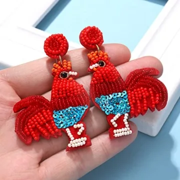 Beaded Earrings Hypoallergenic Cute Rooster Chicken Dangle Earrings for Women Handmade Boho Weird Sequin Drop Dangling Earrings Fun Thanksgiving Fall Animal Jewelry Gift for Chicken Lovers