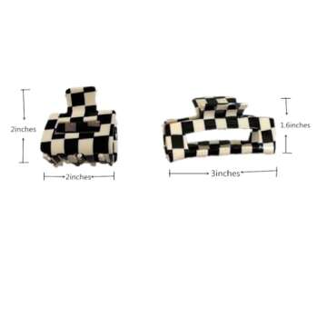 YOEMAYUNER Checkered Hair Claw Clips,2PCs Vintage Checkered Hair Clip Strong Claw Clips Hair Barrettes for Thick Thin Hair Square Clips Medium Hair Accessories for Women Girls(A)