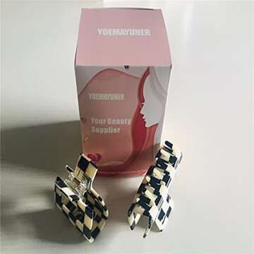 YOEMAYUNER Checkered Hair Claw Clips,2PCs Vintage Checkered Hair Clip Strong Claw Clips Hair Barrettes for Thick Thin Hair Square Clips Medium Hair Accessories for Women Girls(A)