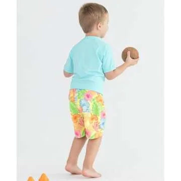 RUGGEDBUTTS Boys UPF50+ Sun Protection Fruits & Florals Swim Trunks - Happy Hula, 2T