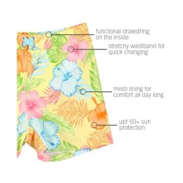 RUGGEDBUTTS Boys UPF50+ Sun Protection Fruits & Florals Swim Trunks - Happy Hula, 2T