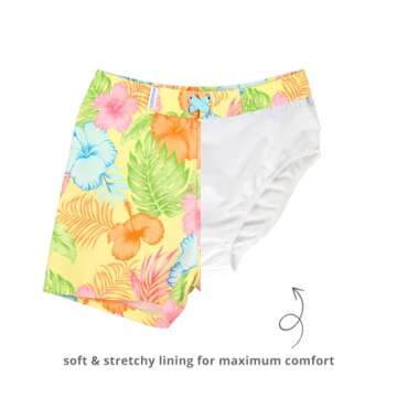 RUGGEDBUTTS Boys UPF50+ Sun Protection Fruits & Florals Swim Trunks - Happy Hula, 2T