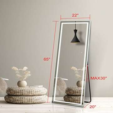 osemy 65"x 22" LED Full Length Mirror with Lights, Lighted Full Body Mirror, Dimmable Light up Touch, Free Standing, Wall Mounted/Leaning