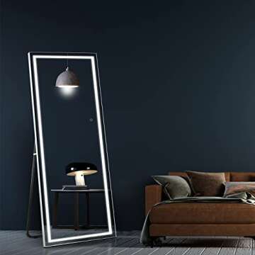 osemy 65"x 22" LED Full Length Mirror with Lights, Lighted Full Body Mirror, Dimmable Light up Touch, Free Standing, Wall Mounted/Leaning