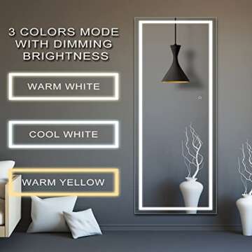 osemy 65"x 22" LED Full Length Mirror with Lights, Lighted Full Body Mirror, Dimmable Light up Touch, Free Standing, Wall Mounted/Leaning