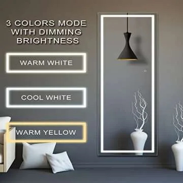 osemy 65"x 22" LED Full Length Mirror with Lights, Lighted Full Body Mirror, Dimmable Light up Touch, Free Standing, Wall Mounted/Leaning