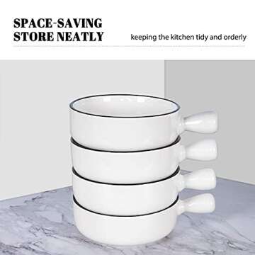 Aquiver 21 Oz French Onion Soup Bowls – Classic White Porcelain Serving Bowl with Single Handle - for Soup, Tortilla Soup, Oatmeal, Cereal, Chicken Pie, Beef Stew, Chowder - Set of 4