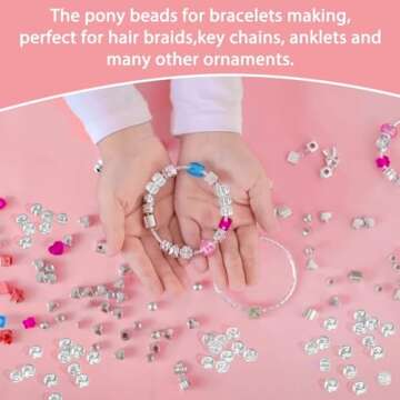 1000+ Pcs Pony Beads Bulk - Sukh 6x9 mm Plastic Bracelet Crystal White Clear Beads for Bracelets Making, Hair Braids, DIY Crafts, Key Chai Making, Home Decor