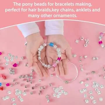 1000+ Pcs Pony Beads Bulk - Sukh 6x9 mm Plastic Bracelet Crystal White Clear Beads for Bracelets Making, Hair Braids, DIY Crafts, Key Chai Making, Home Decor