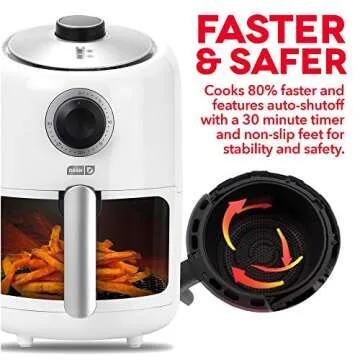 DASH Compact Air Fryer Oven Cooker with Temperature Control, Non-stick Fry Basket, Recipe Guide + Auto Shut off Feature, 2 Quart - White