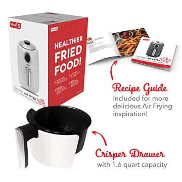 DASH Compact Air Fryer Oven Cooker with Temperature Control, Non-stick Fry Basket, Recipe Guide + Auto Shut off Feature, 2 Quart - White