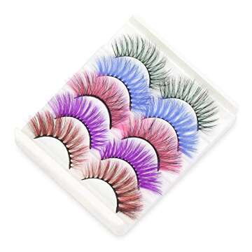 Colorful Eyelashes, Halloween Mink Colored Long Dramatic False Eyelashes Party False Eyelashes Makeup Tools (Colorful-5 Pairs)