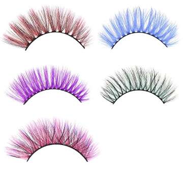 Colorful Eyelashes, Halloween Mink Colored Long Dramatic False Eyelashes Party False Eyelashes Makeup Tools (Colorful-5 Pairs)