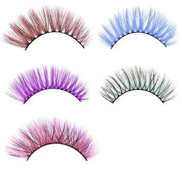 Colorful Eyelashes, Halloween Mink Colored Long Dramatic False Eyelashes Party False Eyelashes Makeup Tools (Colorful-5 Pairs)
