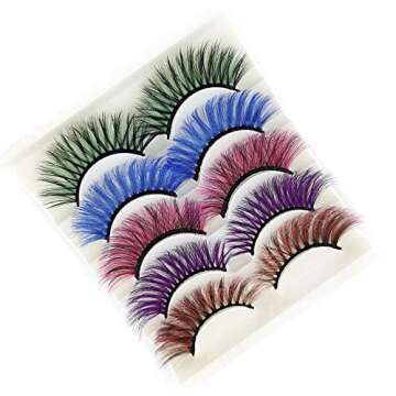 Colorful Eyelashes, Halloween Mink Colored Long Dramatic False Eyelashes Party False Eyelashes Makeup Tools (Colorful-5 Pairs)