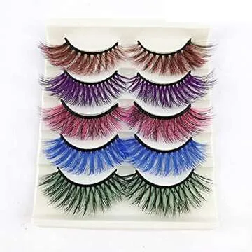 Colorful Eyelashes, Halloween Mink Colored Long Dramatic False Eyelashes Party False Eyelashes Makeup Tools (Colorful-5 Pairs)