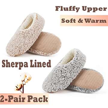 Cozylook 2-pair Women's Soft Sole Slipper Socks with Grippers, Thick Warm Cozy Sherpa Lined Home Soc...