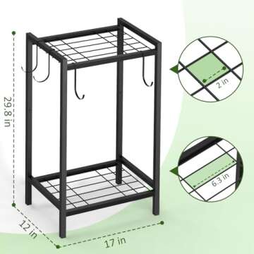 Trieez Alloy Steel Garden Tool Organizer - Sturdy Metal Garden Tool Rack, 17" x 12" x 29", Black