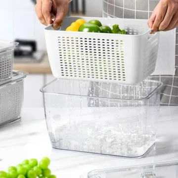 LUXEAR Fresh Container, 3PACK Produce Saver Container BPA Free Fridge Organizer for Vegetable Fruit and Salad Partitioned Food Storage Container with Vents Stay Fresh Containers Not Dishwashers Safe