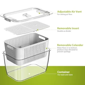 LUXEAR Fresh Container, 3PACK Produce Saver Container BPA Free Fridge Organizer for Vegetable Fruit and Salad Partitioned Food Storage Container with Vents Stay Fresh Containers Not Dishwashers Safe