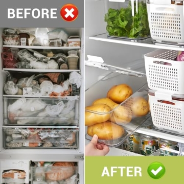 LUXEAR Fresh Container, 3PACK Produce Saver Container BPA Free Fridge Organizer for Vegetable Fruit and Salad Partitioned Food Storage Container with Vents Stay Fresh Containers Not Dishwashers Safe