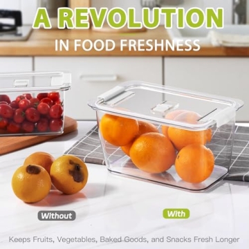 LUXEAR Fresh Container, 3PACK Produce Saver Container BPA Free Fridge Organizer for Vegetable Fruit and Salad Partitioned Food Storage Container with Vents Stay Fresh Containers Not Dishwashers Safe