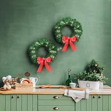 Motor Trend Car Christmas Wreath for Car Truck SUV LED Light Up Decoration Grill Ornament Mount Xmas Artifical Pine Pre-Lit Automotive All Weather Winter Holiday Wreath