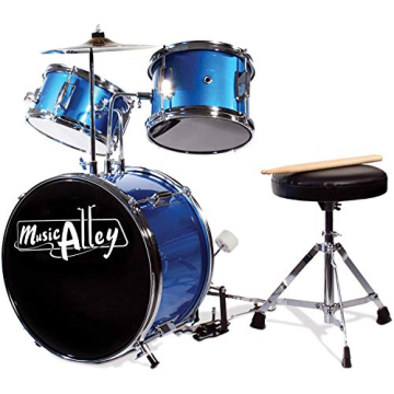 Music Alley 3 Piece Kids Drum Set with Throne, Cymbal, Pedal & Drumsticks, Blue, (DBJK02)