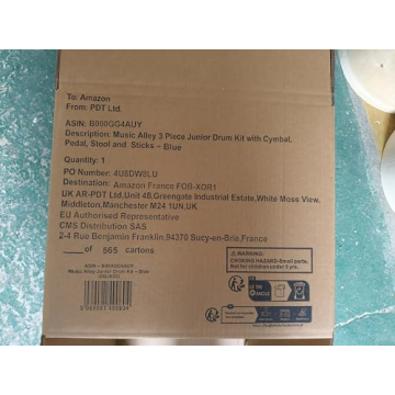 Music Alley 3 Piece Kids Drum Set with Throne, Cymbal, Pedal & Drumsticks, Blue, (DBJK02)