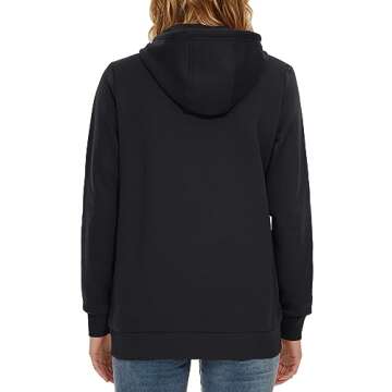 TACVASEN Women's Plain Hoodie Winter Warm Fleece Full Zip Track Drawstring Hooded Sweatshirt Black, XL