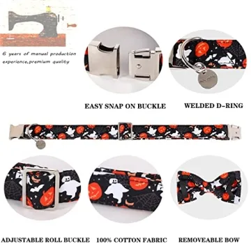 Stylish DOGWONG Halloween Ghost Dog Collar with Bow Tie