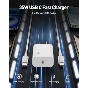 Fast 35W USB C Charger for iPhone 17/17 Pro Max/iPad Pro + 6FT Cable