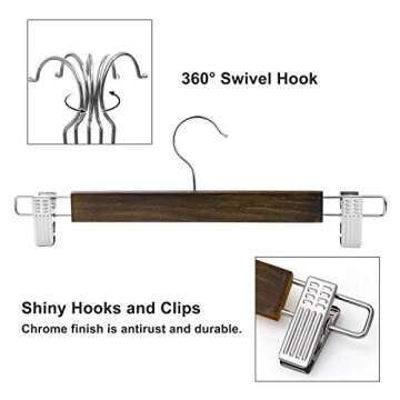 SONGMICS Wooden Pants Hangers - 12 Pack 360° Swivel Hook