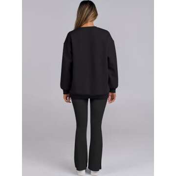 ANRABESS Women 2 Piece Sweatsuits Lounge Set Oversized Fleece Crewneck Sweatshirts Flare Pants 2024 Fall Outfits Clothes Black Medium