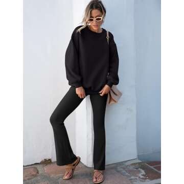 ANRABESS Women 2 Piece Sweatsuits Lounge Set Oversized Fleece Crewneck Sweatshirts Flare Pants 2024 Fall Outfits Clothes Black Medium