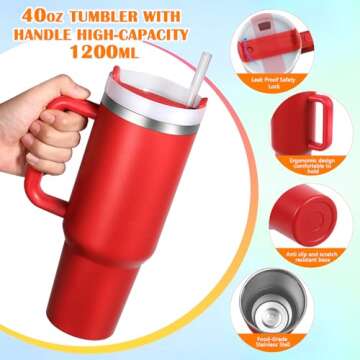 BELYQLY New Version 40oz Stainless Steel Vacuum Insulated Tumbler with Lid and Straw for Water, Smoo...