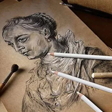 PANDAFLY White Charcoal Pencils Drawing Set, Professional 5 Pieces White Sketch Pencils for Drawing, Sketching, Shading, Blending, White Chalk Pencils for Beginners & Artists