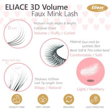 Eliace Eyelashes, (50 Pairs,5 Styles) Faux Mink Lashes Natural Look Wispy Fluffy Handmade Cat Eye False Lash Pack, False Eyelashes Set, Fake Lashes Strips, Makeup Fake Eyelashes Pack