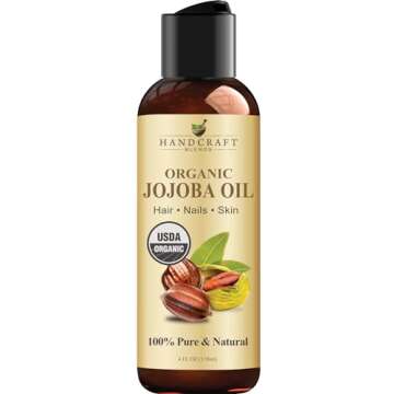 Handcraft Blends USDA Organic Jojoba Oil - Cold-Pressed 4 Fl Oz - 100% Pure and Natural - Premium Grade Carrier Oil for Skin and Hair - Hair and Body - Massage - Hexane-Free