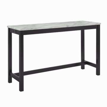 New Classic Furniture Celeste Faux Marble Theater Table with 3 Bar Stool Set, Black Base
