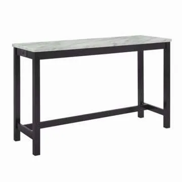 New Classic Furniture Celeste Faux Marble Theater Table with 3 Bar Stool Set, Black Base