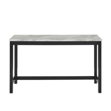 New Classic Furniture Celeste Faux Marble Theater Table with 3 Bar Stool Set, Black Base