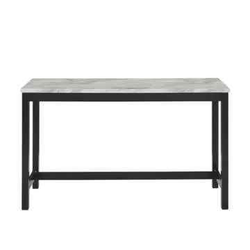 New Classic Furniture Celeste Faux Marble Theater Table with 3 Bar Stool Set, Black Base