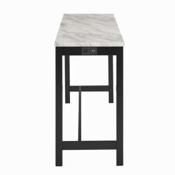 New Classic Furniture Celeste Faux Marble Theater Table with 3 Bar Stool Set, Black Base