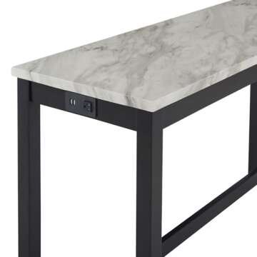 New Classic Furniture Celeste Faux Marble Theater Table with 3 Bar Stool Set, Black Base