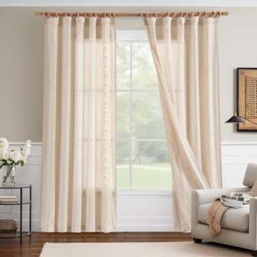 jinchan Boho Curtains for Bedroom Ivory Vintage Floral Farmhouse Curtains 84 Inches Long Linen Blend...